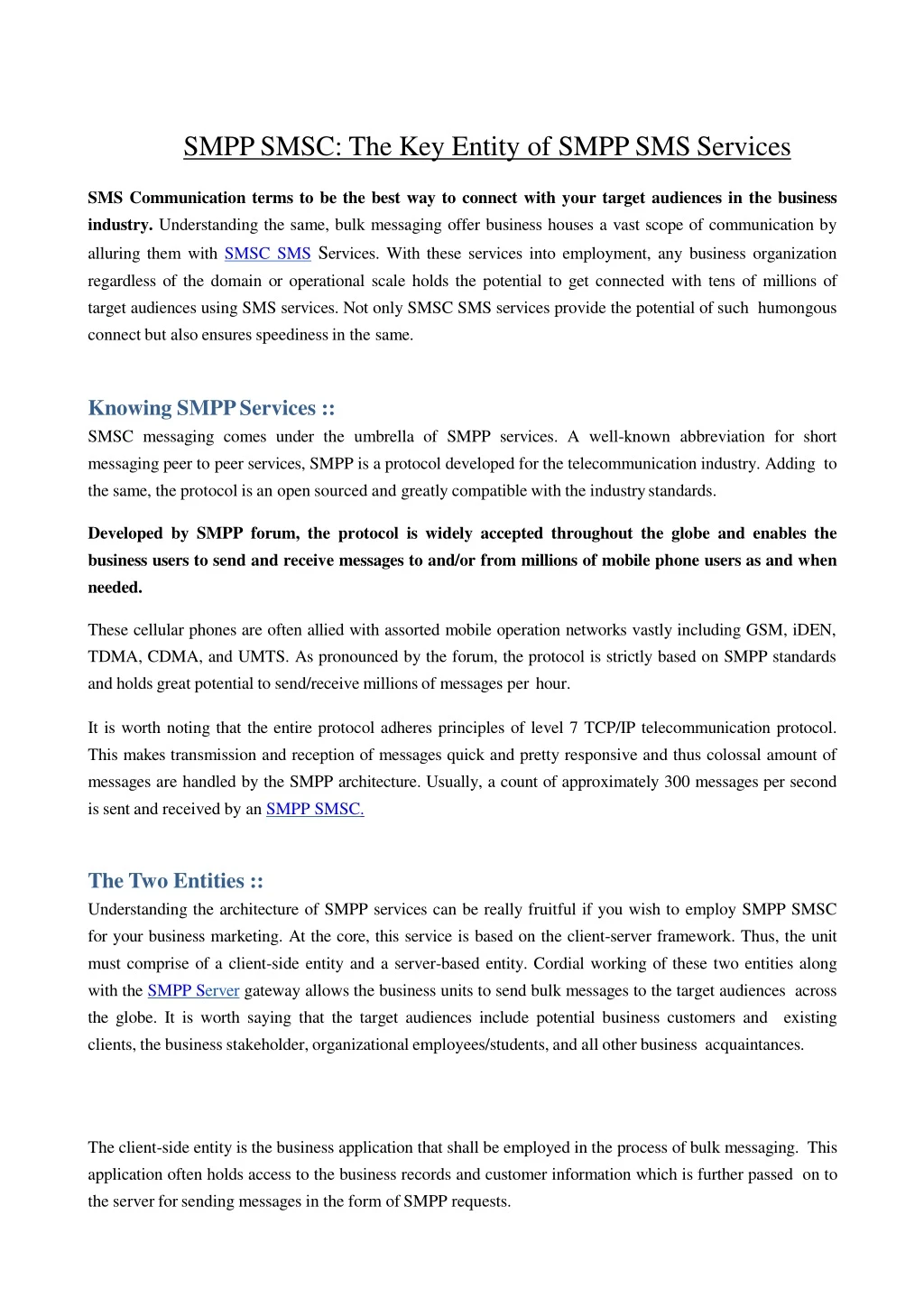 smpp smsc the key entity of smpp sms services