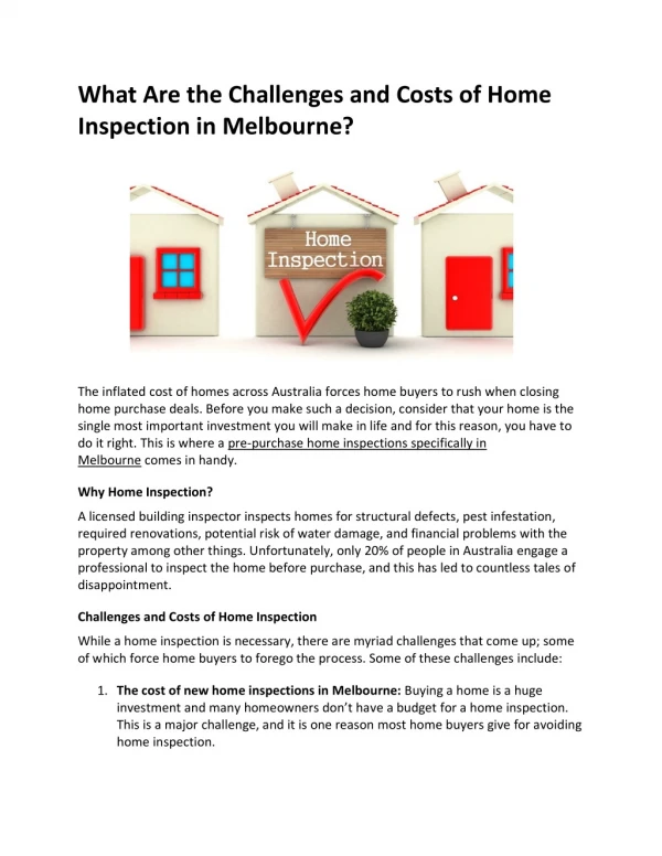 What Are the Challenges and Costs of Home Inspection in Melbourne?