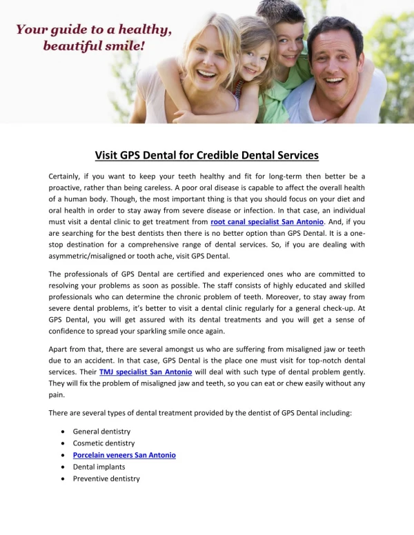 Visit GPS Dental for Credible Dental Services