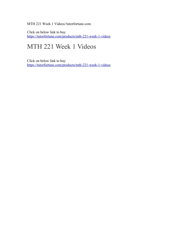 MTH 221 Week 1 Videos//tutorfortune.com