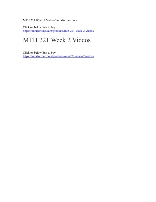 MTH 221 Week 2 Videos//tutorfortune.com