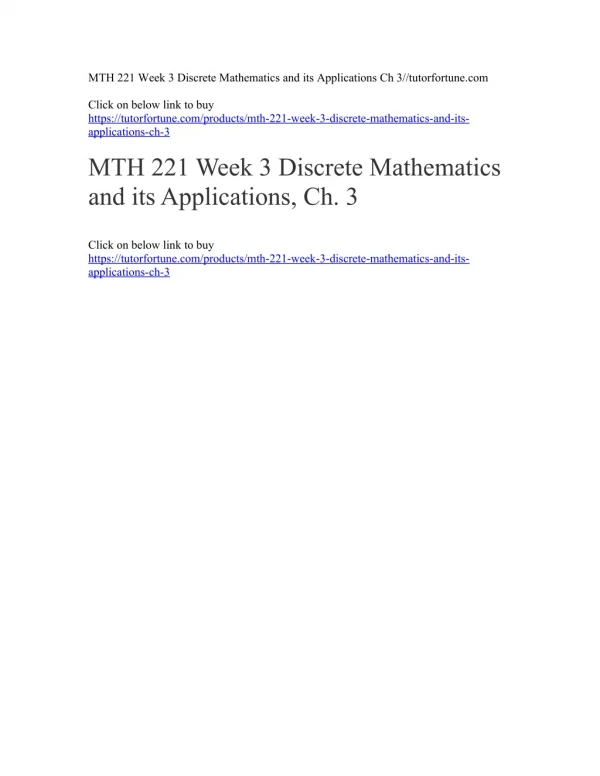 MTH 221 Week 3 Discrete Mathematics and its Applications Ch 3//tutorfortune.com