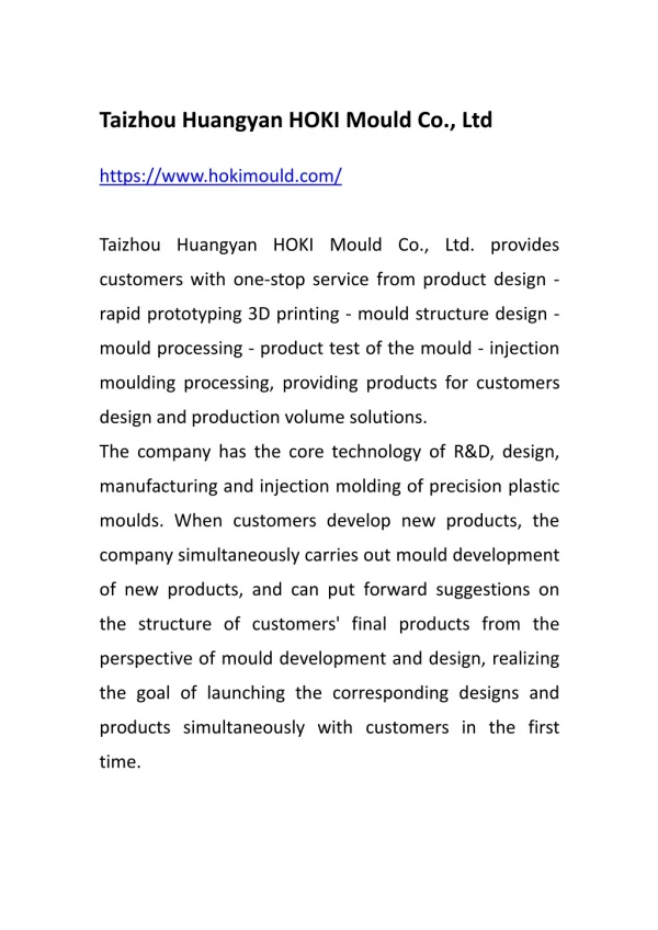 Taizhou Huangyan HOKI Mould Co., Ltd