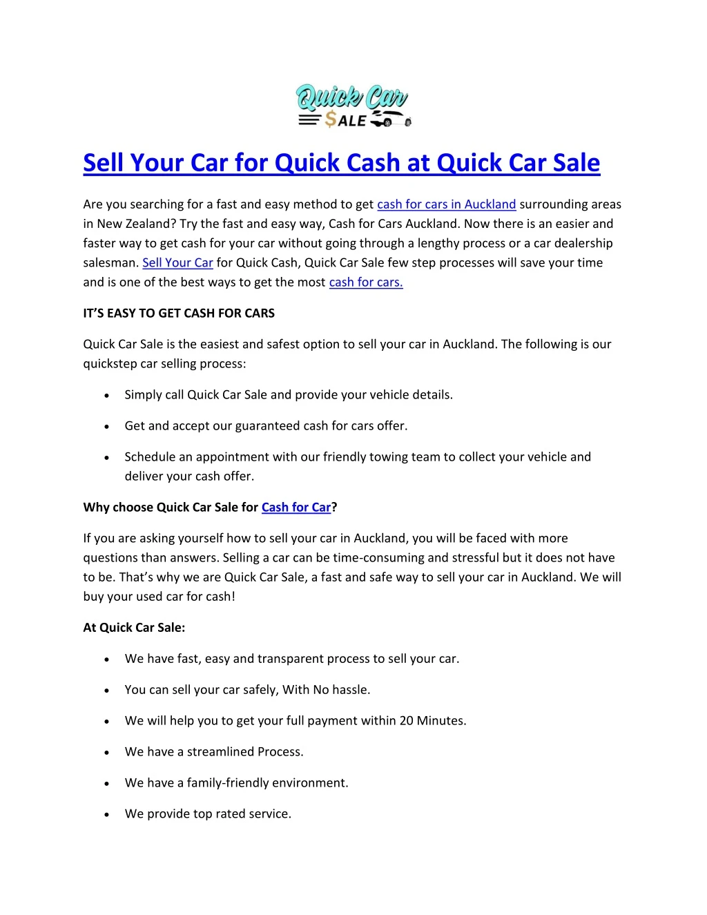 sell your car for quick cash at quick car sale