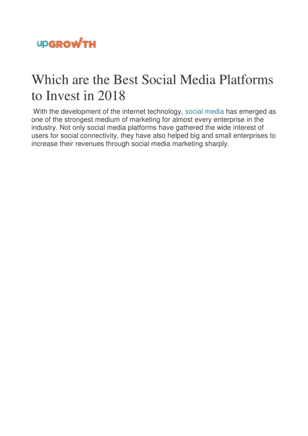 Which are the Best Social Media Platforms to Invest in 2018