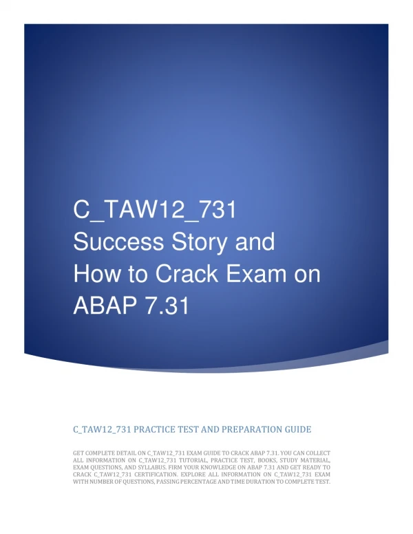 C_TAW12_731 Success Story and How to Crack Exam on ABAP 7.31