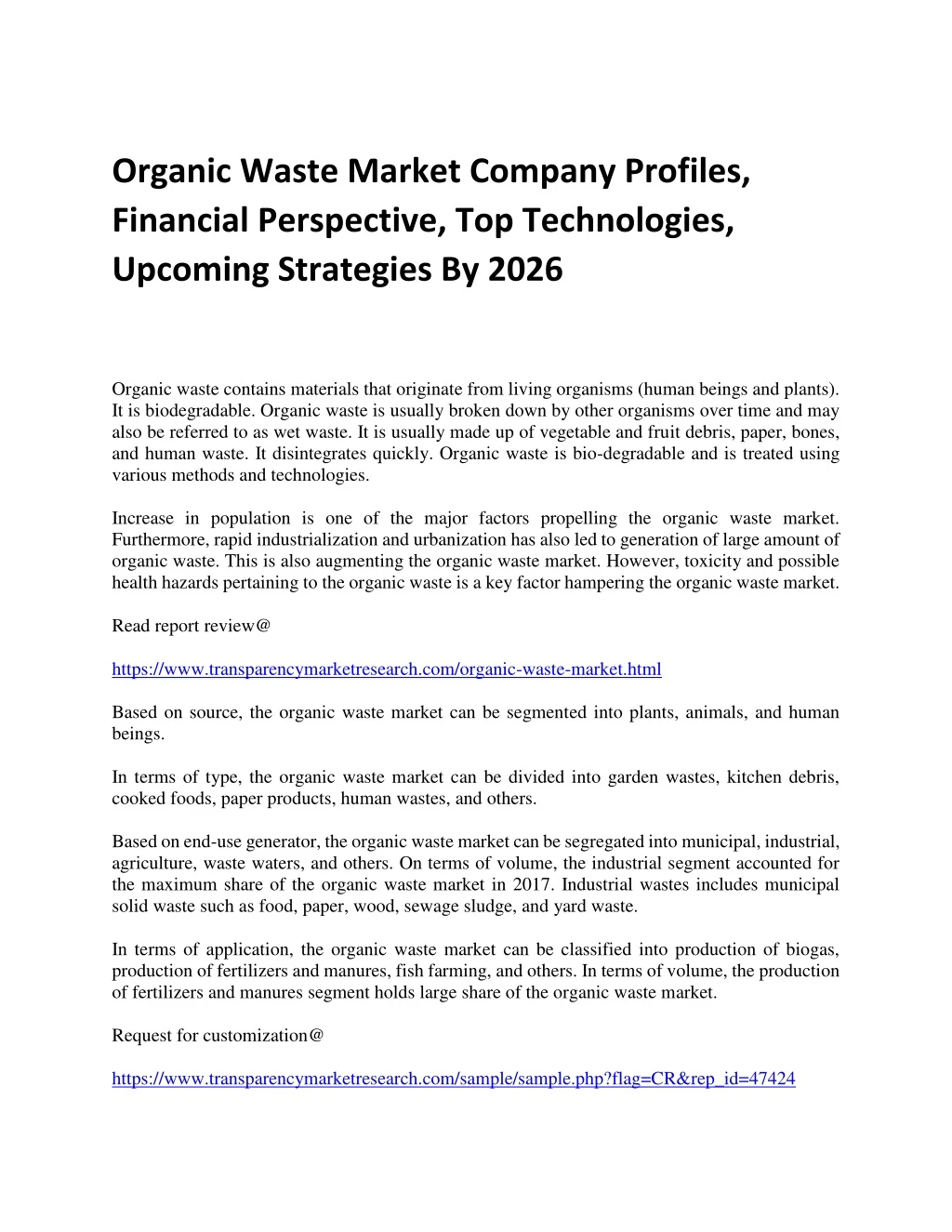 organic waste market company profiles financial