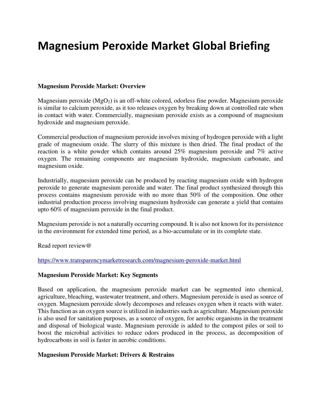 magnesium peroxide market global briefing
