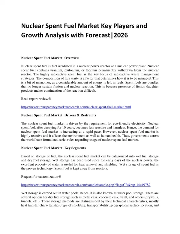 Nuclear Spent Fuel Market Key Players and Growth Analysis with Forecast|2026