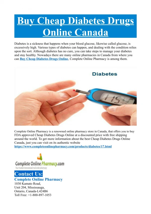 Buy Cheap Diabetes Drugs Online Canada