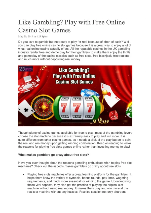 Like Gambling? Play with Free Online Casino Slot Games