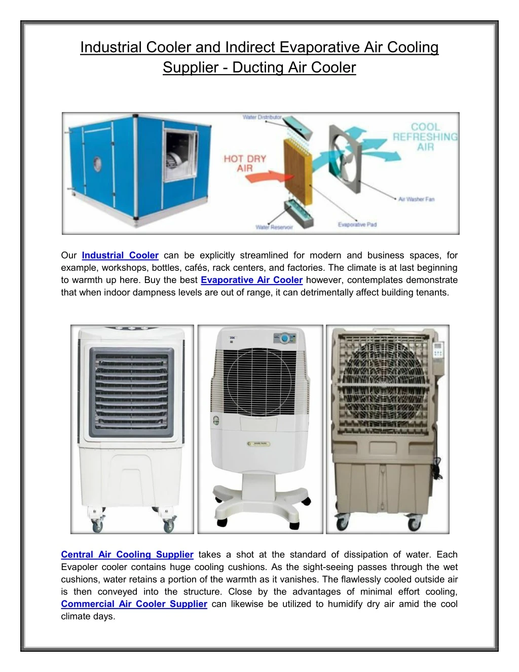 industrial cooler and indirect evaporative
