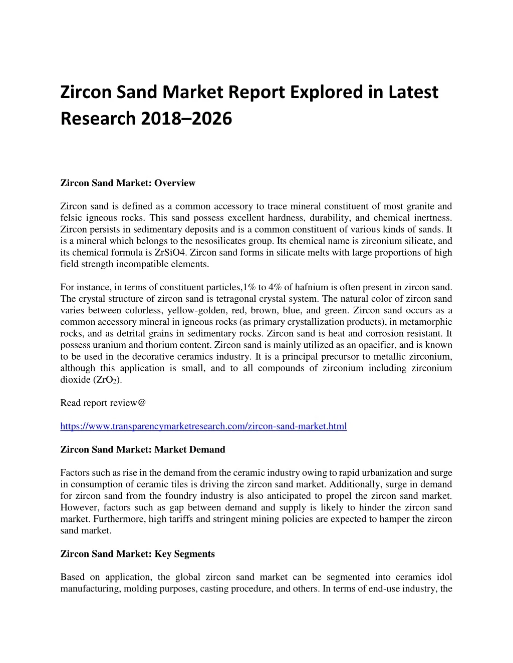 zircon sand market report explored in latest
