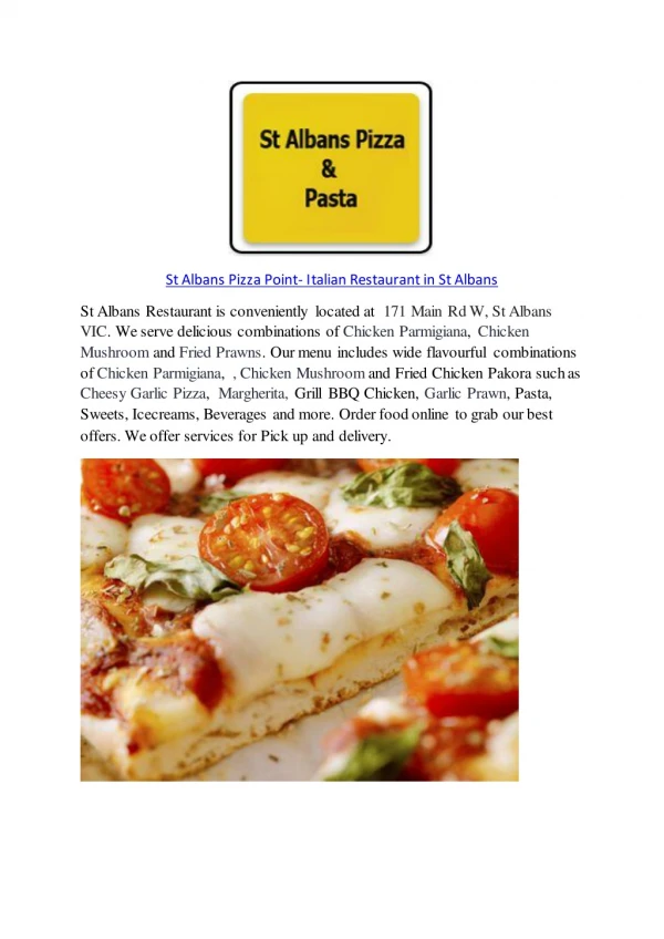 15% Off - St Albans Pizza Point-St Albans - Order Food Online