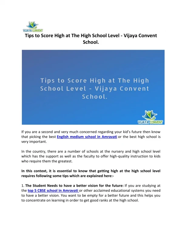 Tips to Score High at The High School Level - Vijaya Convent School.