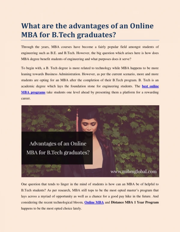 What are the advantages of an Online MBA for B.Tech graduates?