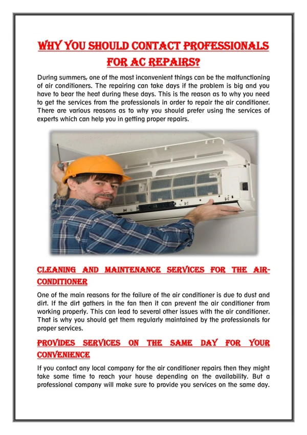 Why you should contact Professionals for AC Repairs?