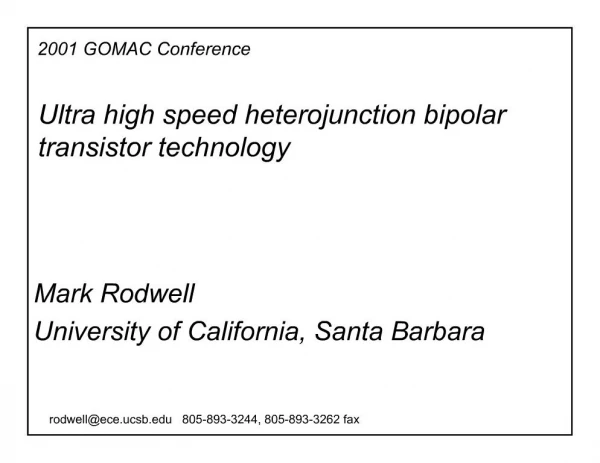 Ultra high speed heterojunction bipolar transistor technology