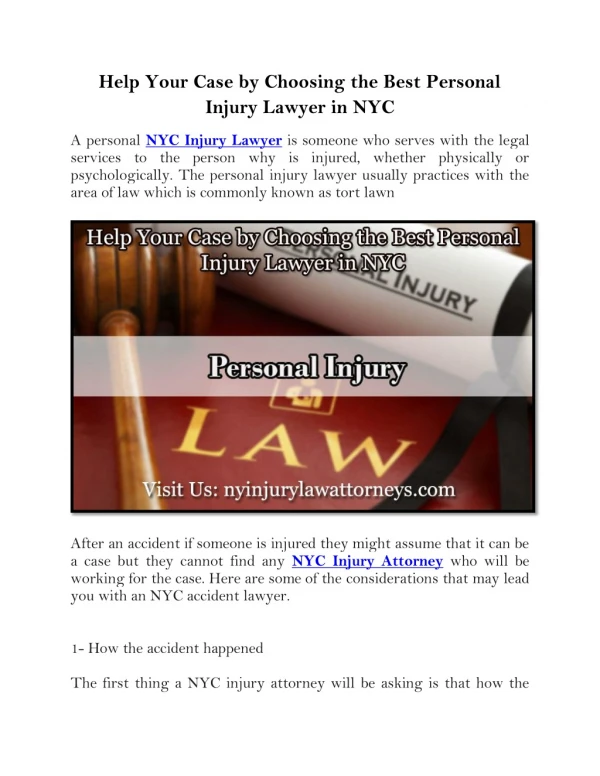 Help Your Case by Choosing the Best Personal Injury Lawyer in NYC