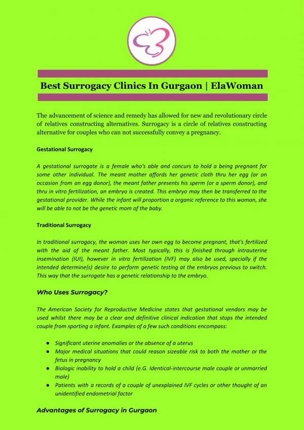 Best Surrogacy Clinics In Gurgaon | ElaWoman