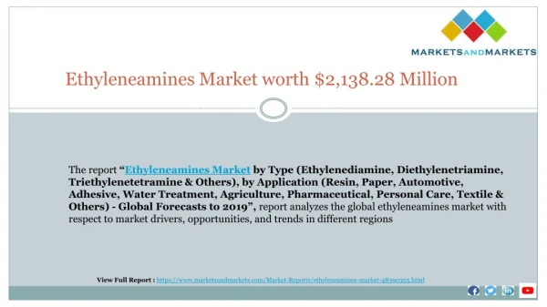 Ethyleneamines Market worth $2,138.28 Million