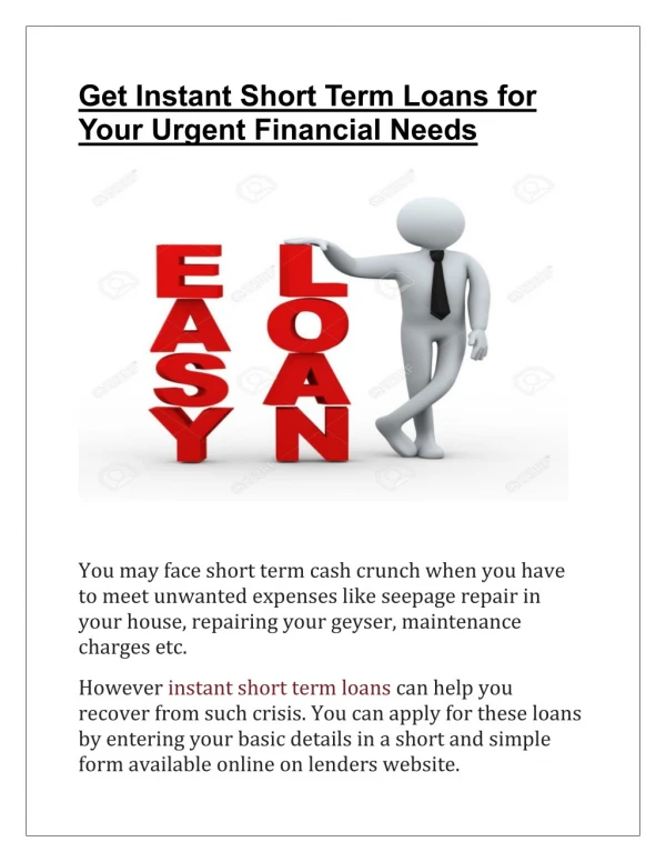 Get Instant Short Term Loans for Your Urgent Financial Needs