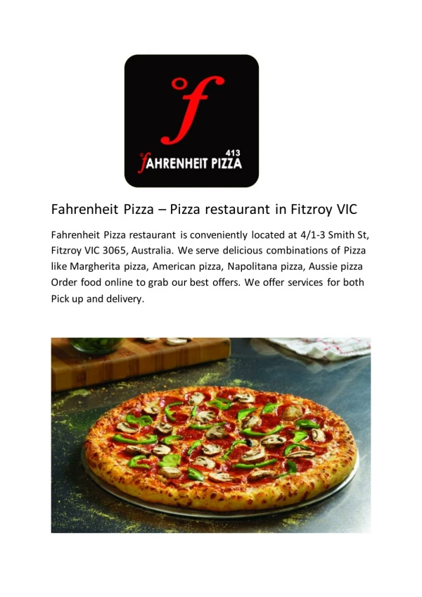 15% Off - Fahrenheit Pizza-Fitzroy - Order Food Online