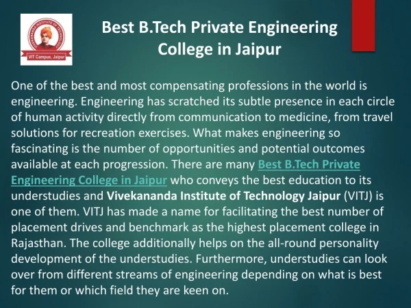 Best B.Tech Private Engineering College in Jaipur