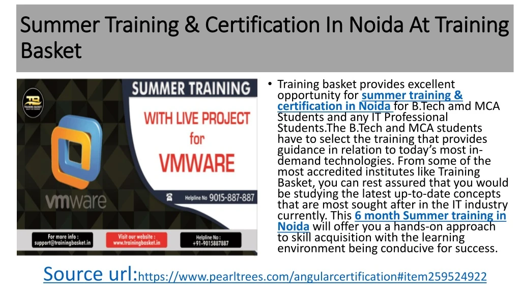 summer training certification in noida at training basket