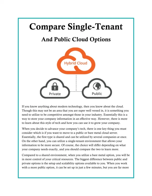 Compare Single Tenant and Public Cloud Options