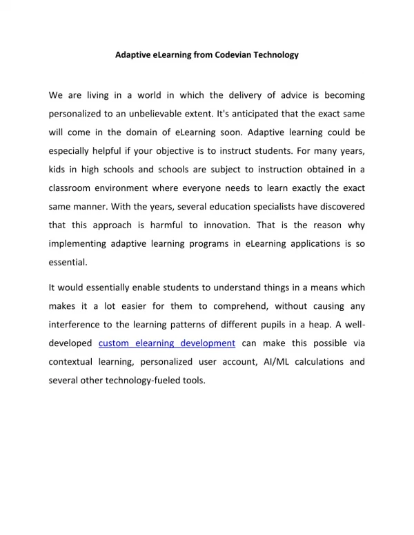 adaptive elearning from codevian technology