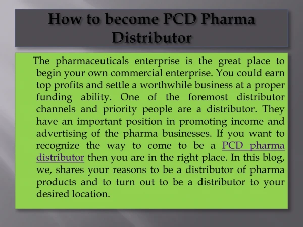 How to become PCD Pharma Distributor