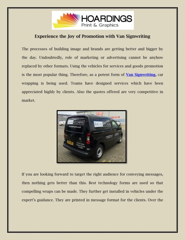 Experience the Joy of Promotion with Van Signwriting