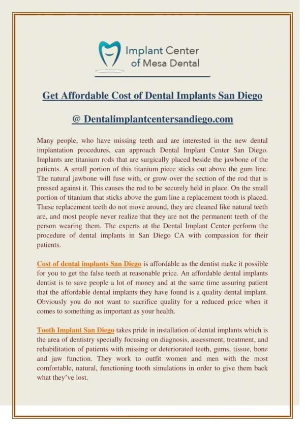 get affordable cost of dental implants san diego