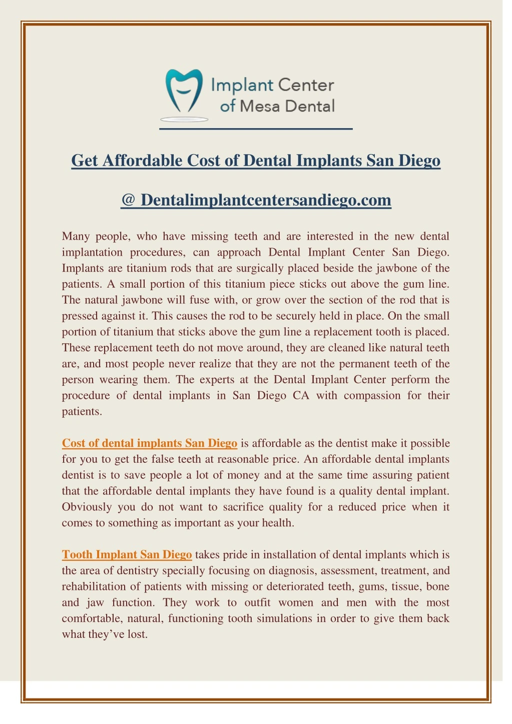 get affordable cost of dental implants san diego