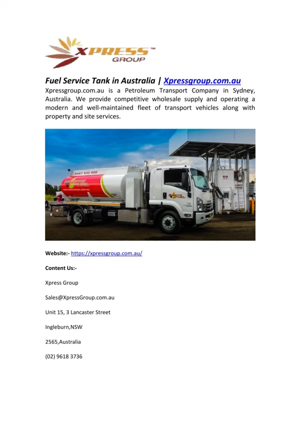 Fuel Service Tank in Australia | Xpressgroup.com.au