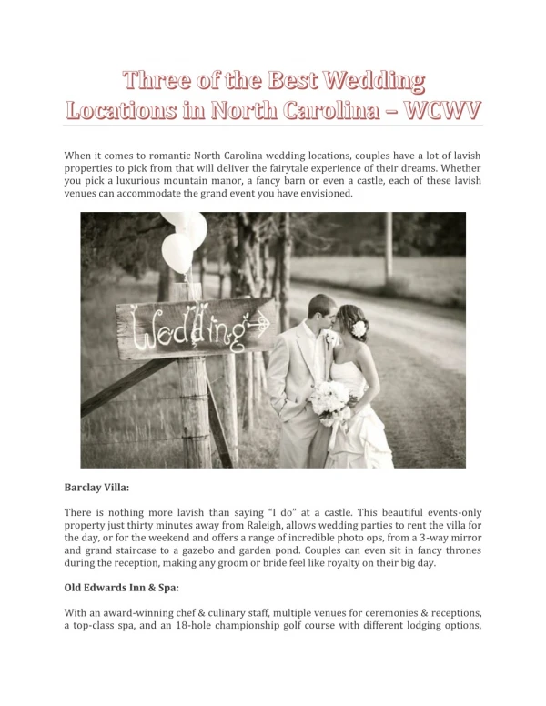 Three of the Best Wedding Locations in North Carolina - WCWV