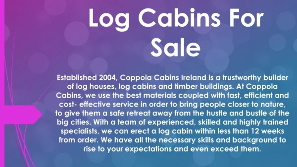 Log Cabins For Sale-Coppola Cabins