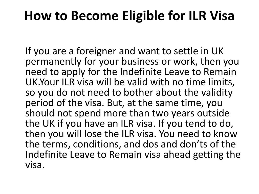 how to become eligible for ilr visa