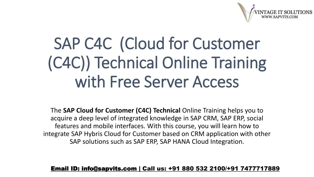 sap c4c cloud for customer c4c technical online training with free server access