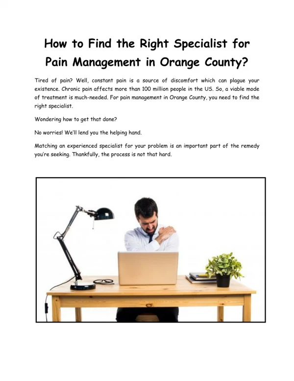 How to Find the Right Specialist for Pain Management in Orange County?