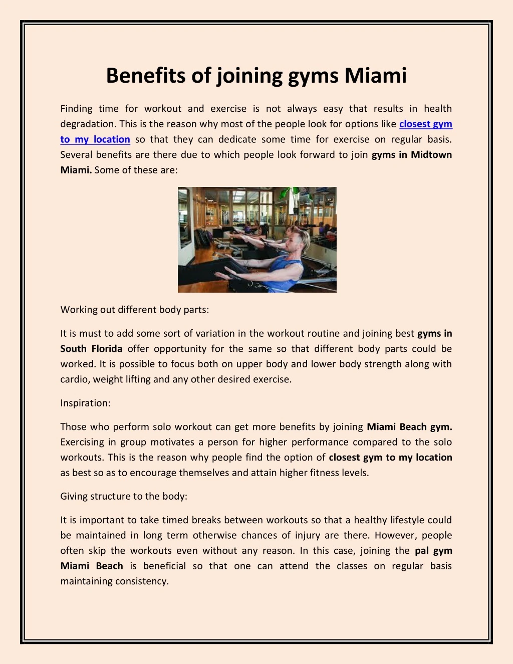 benefits of joining gyms miami