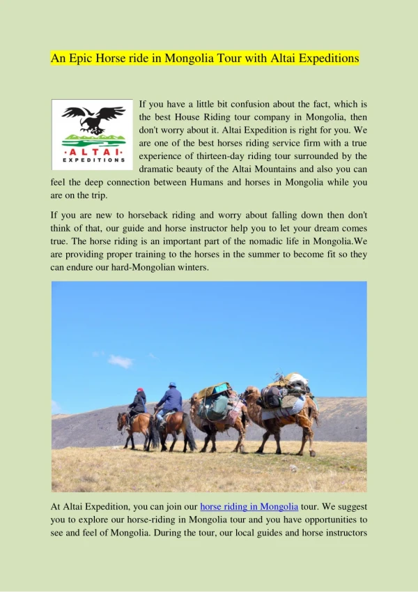 An Epic Horse ride in Mongolia Tour with Altai Expeditions