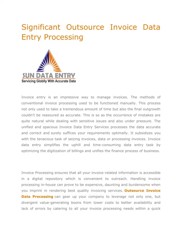 Significant Outsource Invoice Data Entry Processing