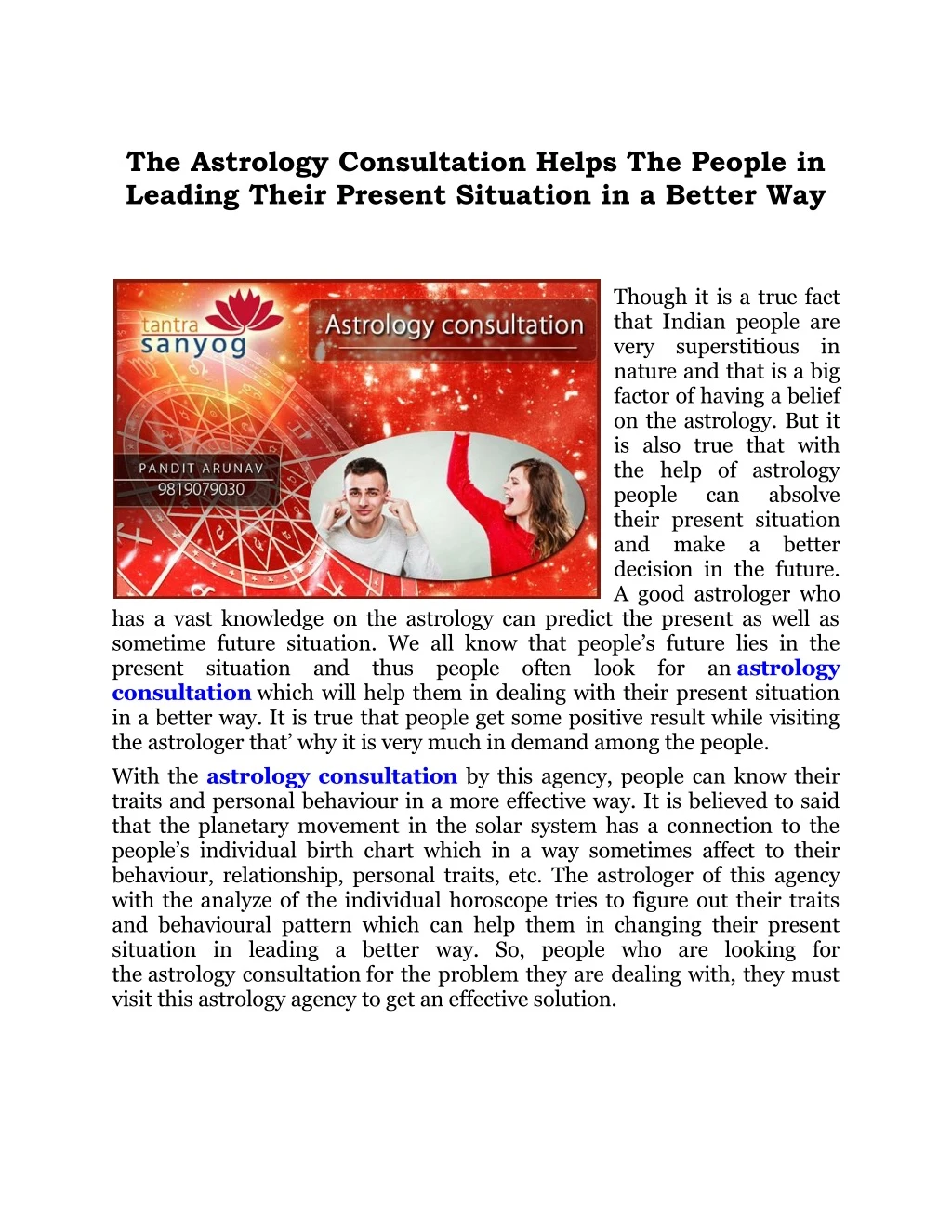 the astrology consultation helps the people