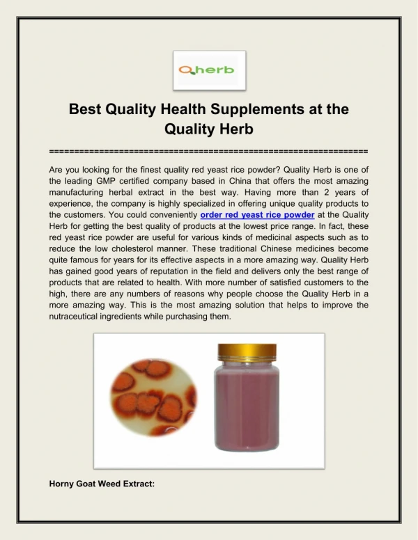 Best Quality Health Supplements at the Quality Herb