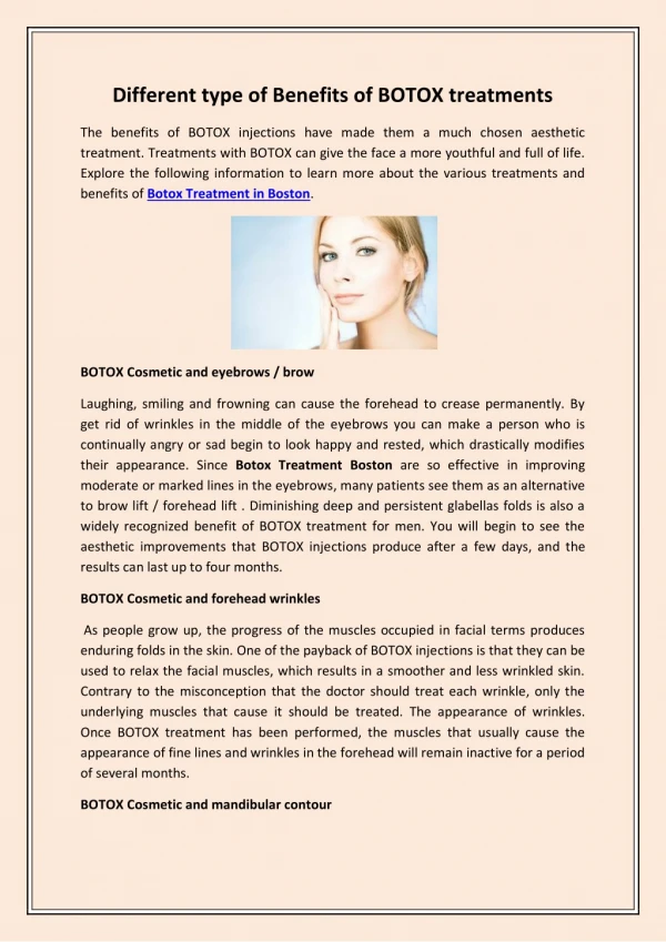different type of benefits of botox treatments
