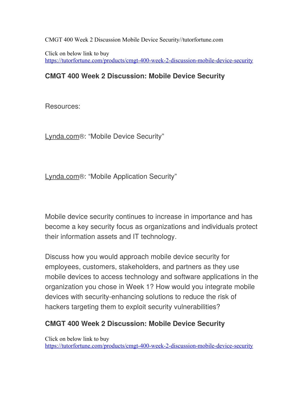 cmgt 400 week 2 discussion mobile device security