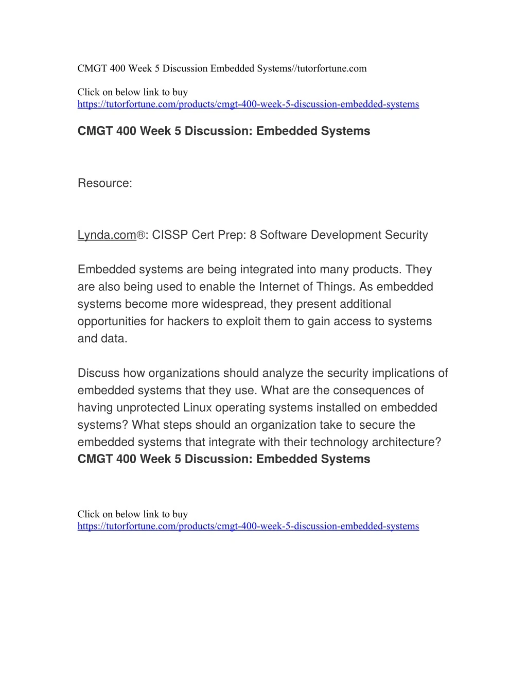 cmgt 400 week 5 discussion embedded systems