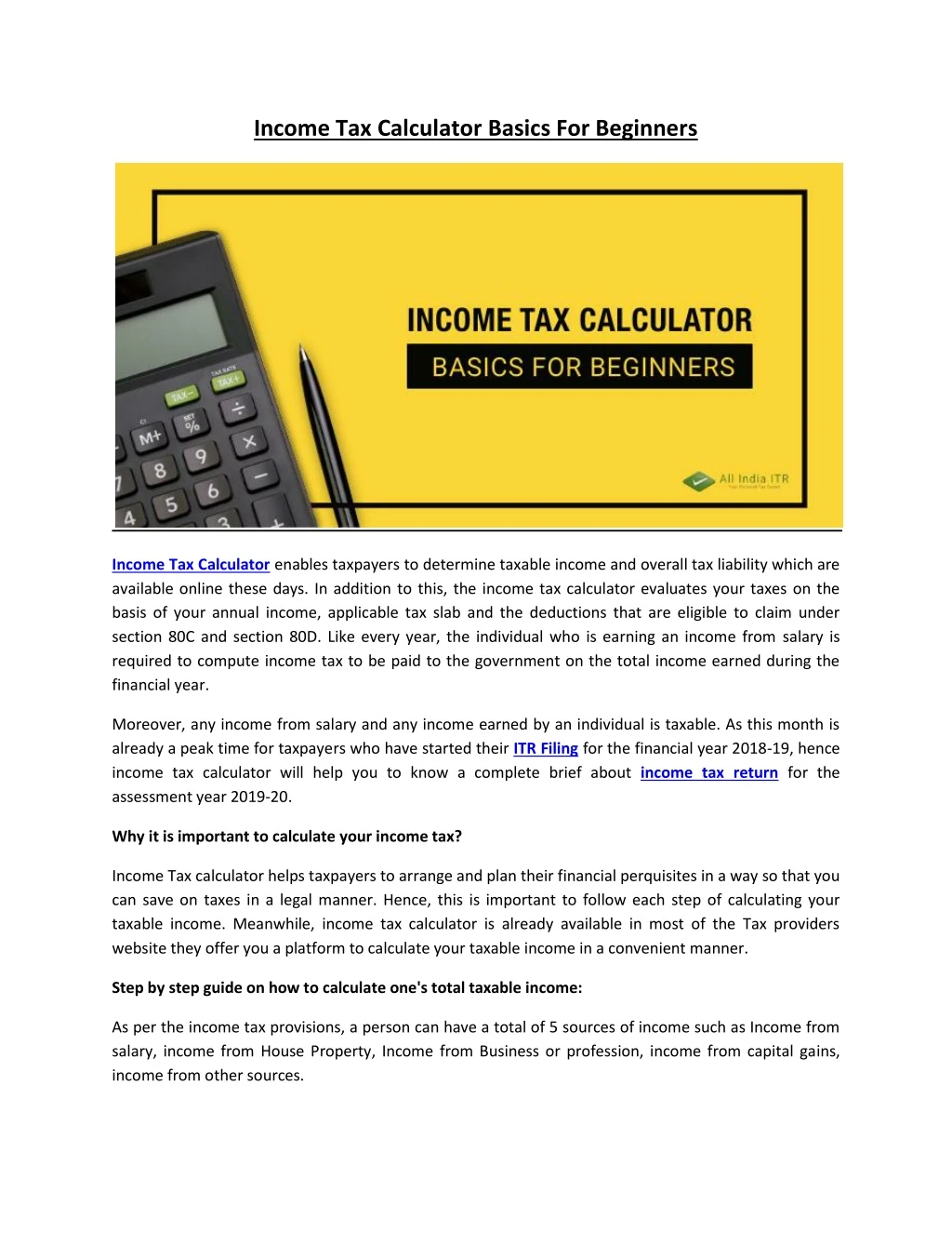 income tax calculator basics for beginners